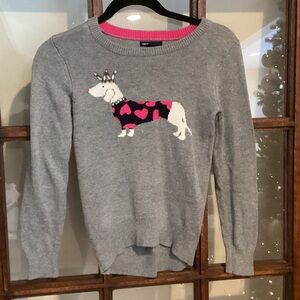 GAP Gray Sweater with Pink Heart Dog Design